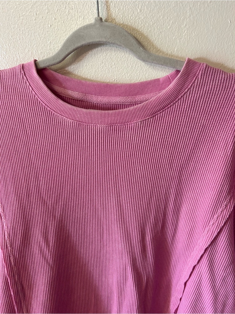 Sunnyside by Sundry pink waffle knit crewneck top - Picture 5 of 8